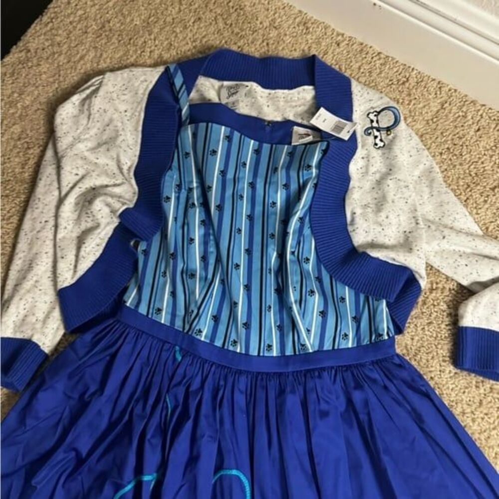 Disney Dress Shop Dress NWT 101 Dalmatians blue W/ Cardigan Small Rare - Picture 7 of 12